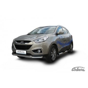 Защита переднего бампера d57+d42 двойная Arbori нерж. сталь для HYUNDAI ix35 2010-2015