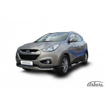 Защита переднего бампера d57+d42 двойная радиусная Arbori нерж. сталь для HYUNDAI ix35 2010-2015