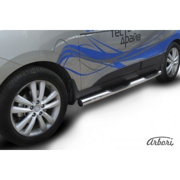 Защита порогов d76 с проступями Arbori нерж. сталь для HYUNDAI ix35 2010-2015