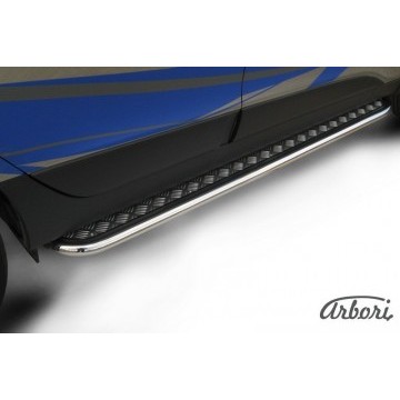 Защита порогов d57 с листом усиленная Arbori нерж. сталь для HYUNDAI ix35 2010-2015