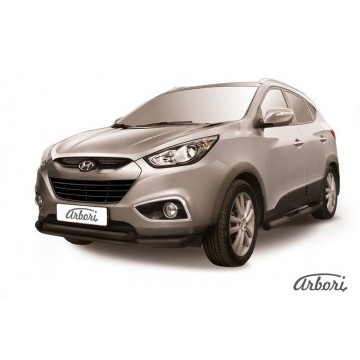 Защита переднего бампера d76+d57 двойная Arbori черн. для HYUNDAI ix35 2010-2015