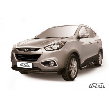 Защита переднего бампера d57+d42 двойная радиусная Arbori черн. для HYUNDAI ix35 2010-2015