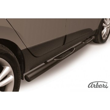 Защита порогов d76 с проступями Arbori черн. для HYUNDAI ix35 2010-2015