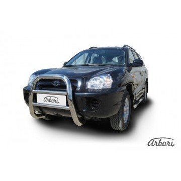 Кенгурятник d76 высокий Arbori нерж. сталь для Hyundai SANTA-FE Classic (Таганрог) 2000-2012