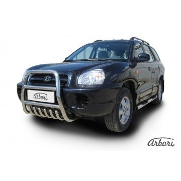 Кенгурятник d57 высокий  с защитой картера Arbori нерж. сталь для Hyundai SANTA-FE Classic (Таганрог) 2000-2012