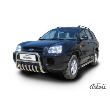 Кенгурятник d57 низкий  c защитой картера Arbori нерж. сталь для Hyundai SANTA-FE Classic (Таганрог) 2000-2012
