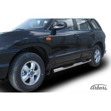 Защита порогов d76 с проступями  Arbori нерж. сталь для Hyundai SANTA-FE Classic (Таганрог) 2000-2012