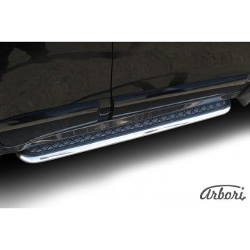 Защита порогов d57 с листом  Arbori нерж. сталь для Hyundai SANTA-FE Classic (Таганрог) 2000-2012