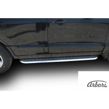 Защита порогов d42 с листом  Arbori нерж. сталь для Hyundai SANTA-FE Classic (Таганрог) 2000-2012