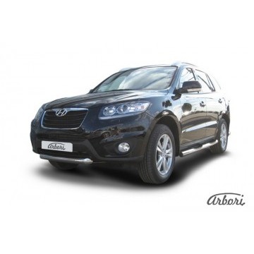 Защита переднего бампера d76 короткая Arbori нерж. сталь для Hyundai SANTA-FE 2010-2012