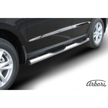 Защита порогов d76 с проступями Arbori нерж. сталь для Hyundai SANTA-FE 2010-2012
