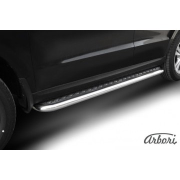Защита порогов d57 с листом  Arbori нерж. сталь для Hyundai SANTA-FE 2010-2012