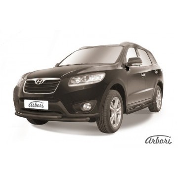 Защита переднего бампера d57+d57 двойная Arbori черн. для Hyundai SANTA-FE 2010-2012
