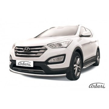 Защита переднего бампера d57 Arbori нерж. сталь для Hyundai SANTA-FE 2012-2018