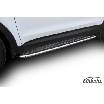 Защита порогов d42 с листом усиленная Arbori нерж. сталь для Hyundai SANTA-FE 2012-2018