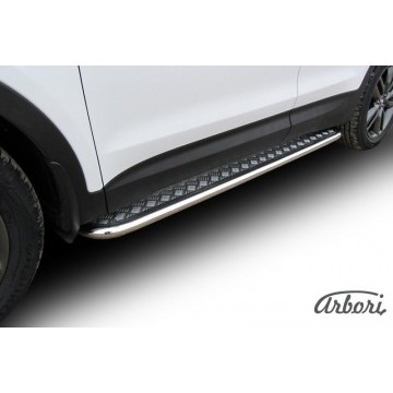 Защита порогов d57 с листом усиленная Arbori нерж. сталь для Hyundai SANTA-FE 2012-2018