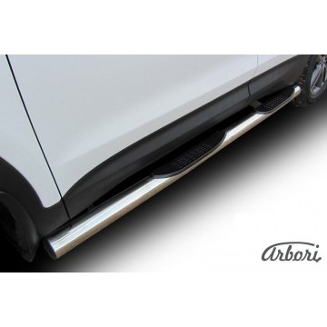 Защита порогов d76 с проступями Arbori нерж. сталь для Hyundai SANTA-FE 2012-2018
