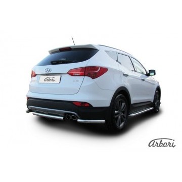 Защита заднего бампера d57 короткая Arbori нерж. сталь для Hyundai SANTA-FE 2012-2018