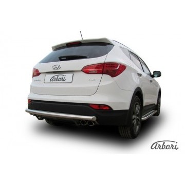 Защита заднего бампера d57 длинная Arbori нерж. сталь для Hyundai SANTA-FE 2012-2018