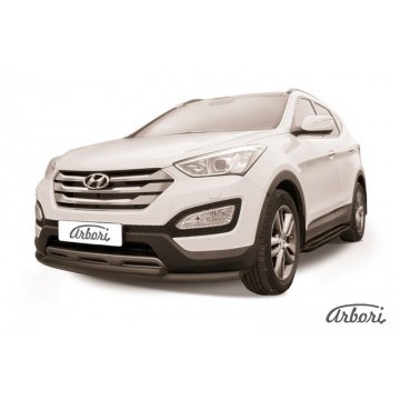 Защита переднего бампера d57+d42 двойная Arbori черн. для Hyundai SANTA-FE 2012-2018
