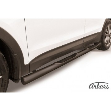 Защита порогов d76 с проступями Arbori черн. для Hyundai SANTA-FE 2012-2018