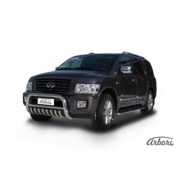 Кенгурятник d76 низкий с защитой картера Arbori нерж. сталь для Infiniti QX-56 2004-2010