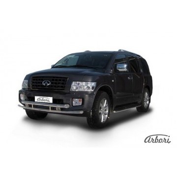 Защита переднего бампера d76+d57 двойная Arbori нерж. сталь для Infiniti QX-56 2004-2010