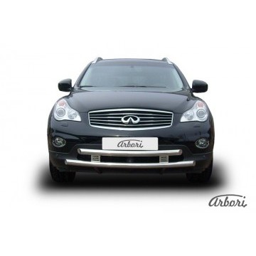 Защита переднего бампера d57+d57 двойная широкая Arbori нерж. сталь для Infiniti EX-35 2008-2013