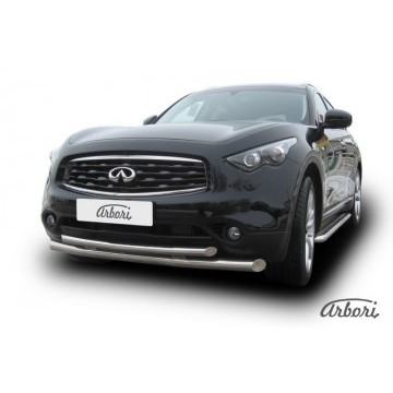 Защита переднего бампера d76+d57 двойная  Arbori нерж. сталь для Infiniti FX-35; FX50 2008-2013