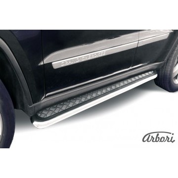 Защита порогов d57 с листом усиленная Arbori нерж. сталь для JEEP Grand Cherokee 2011-2013